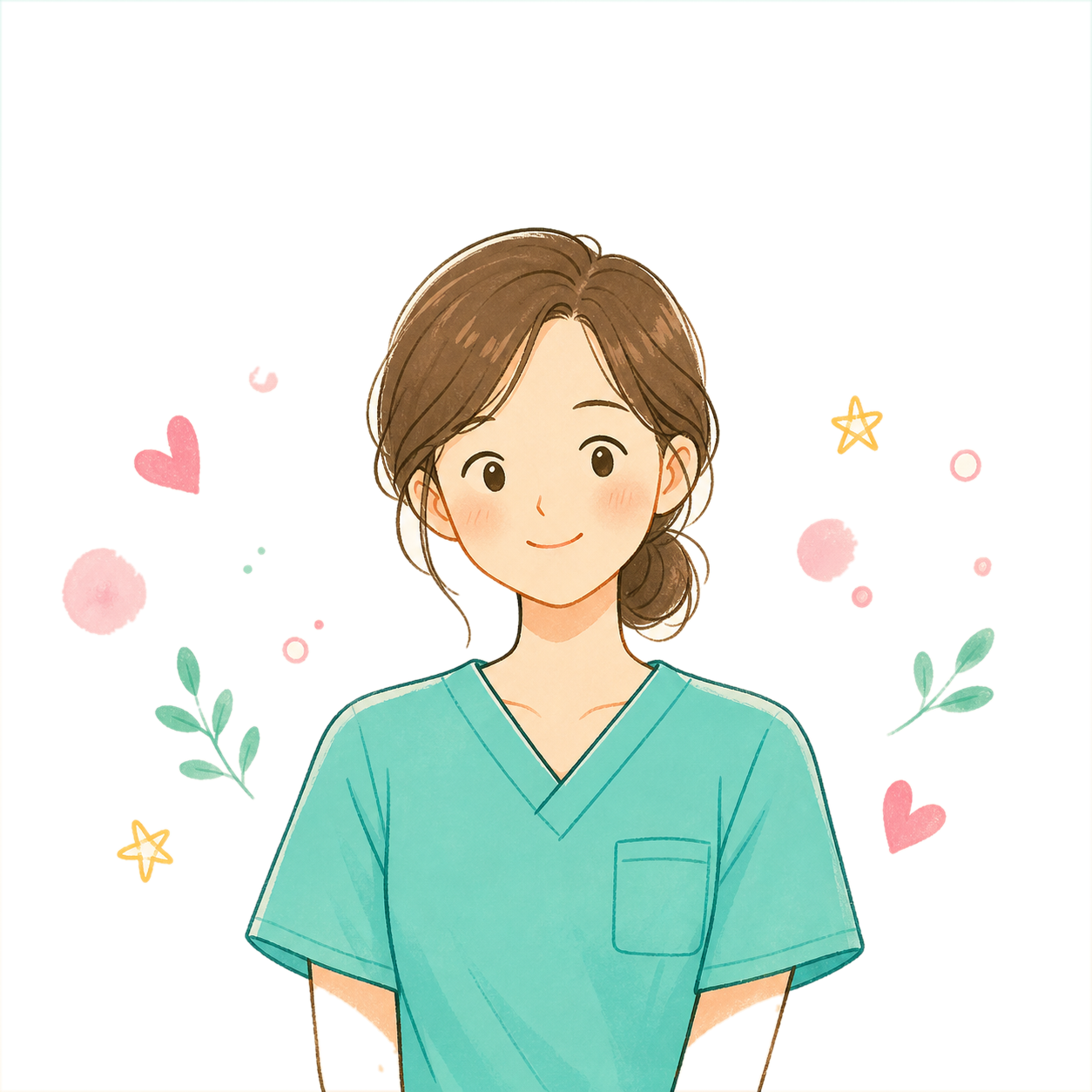 ミントのスクラブを着たママ看護師のイラスト